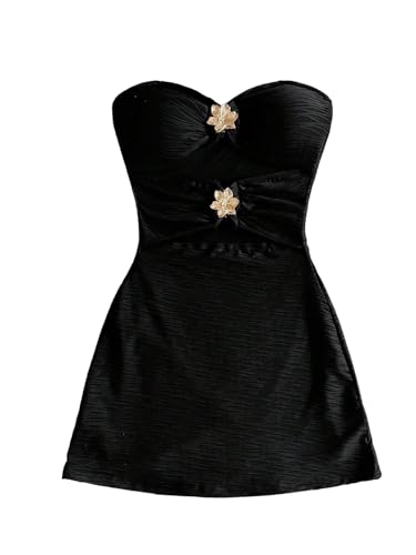 Milumia Women's Metal Flower Cut Out Tube Top Mini Dress Textured Sleeveless Bodycon Party Club Vacation Dresses