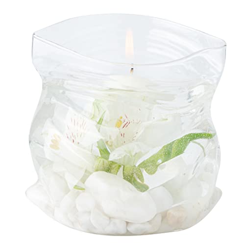Restaurantware-22 Ounce Unzipped Bag Bowl, 1 Small Glass Bag - Realistic Crinkled Edges, Serve Candy, Popcorn, or Nuts, Clear Glass Bowl, Dishwashable, Flat Base