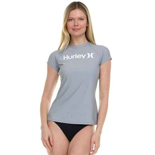 Hurley Rash Guard for Women, Short Sleeve Swim Shirts for Women Rashguard, UPF 50+ SPF & UV Protection Silver