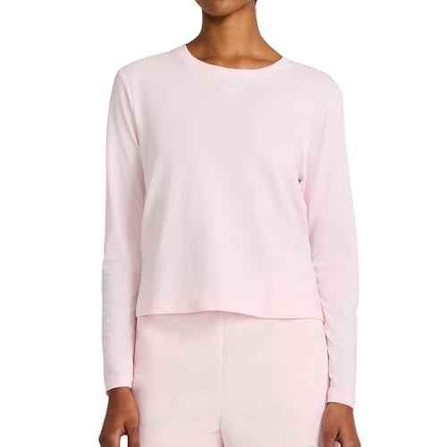 Reebok Women's Embroidery Hit Long Sleeve Crewneck Top, Standard Fit, Lightweight Stretch Cotton Fabric