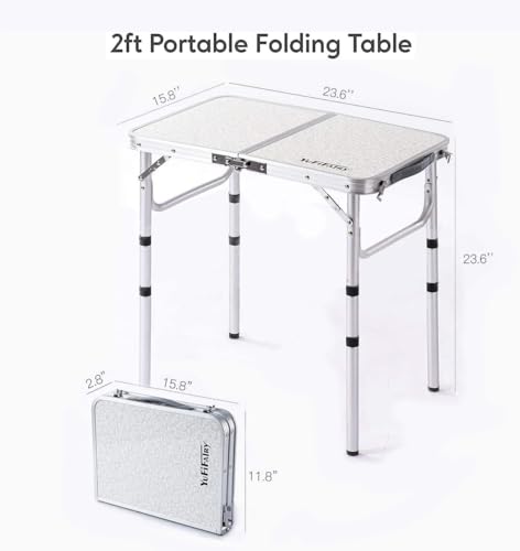 Small Folding Table 2 Foot, Portable Camping Table with Mesh Holders,Lightweight Aluminum Adjustable Height, with Carry Ha...