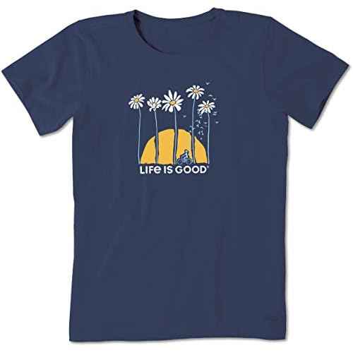 Life is Good Women's Crusher Tee Shirt, Short Sleeve Cotton Graphic T-Shirts, Towering Daisies Bike