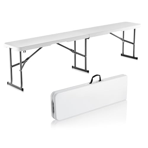 VEVOR Plastic Folding Bench, 6ft Portable Folding Bench, Smooth High Density Polyethylene Waterproof Outdoor Bench, Picnic...