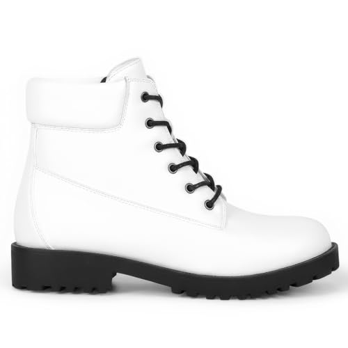 Heels Charm Women’s Ankle Booties Lace Up Non-Slip Combat Boots for Women 2 Inches Low Chunky Boots Round Toe Ankle Boots ...