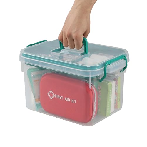 Yesdate 1 Pack Plastic Medicine Storage Kit with Tray, First Aid Storage Box with Handles, Clear Household First Aid Organ...