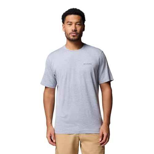 Columbia Mens Kwick Hike Back Graphic Short Sleeve Tee, Tradewinds Grey Heather/Linescape, X-Large