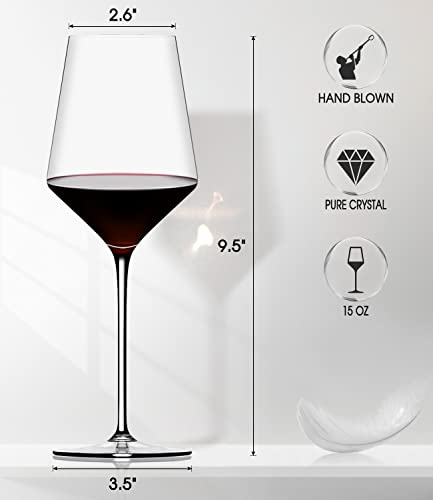 Red Wine Glasses Set of 4, Premium Crystal Wine Glasses Hand Blown,15 oz,Thin Rim,Long Stem,Perfect for Red or White,Daily...