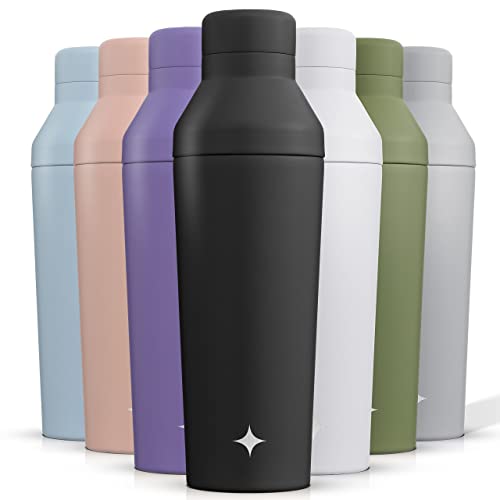 JoyJolt Triple Insulated Cocktail/Protein Shaker Bottle. 20oz Shaker Cup with Alcohol Measure Lid and Jigger Cap. 12hr Ice...