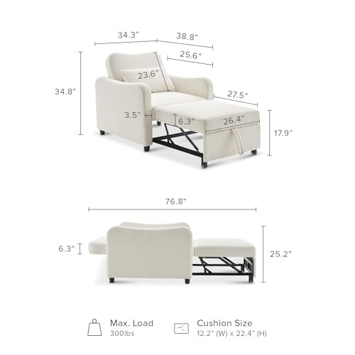 mopio Sophie 4-in-1 Convertible Sleeper Chair Bed, Accent Chair, Chaise Lounge, Comfy Reading Armchair, Pull Out Sofa Bed ...