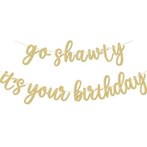 Go Shawty It's Your Birthday Banner, Hip Hop Birthday Party Decorations Supplies, Rap Theme Bday Bunting Sign, Pre-strung,...