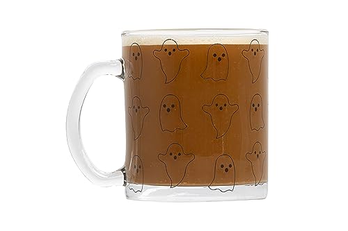 Pearhead Glass Ghost Mug, Halloween Home Décor, Coffee And Tea Glass Mug, Fall Drinkware Accessories, Seasonal Mug 12 oz.
