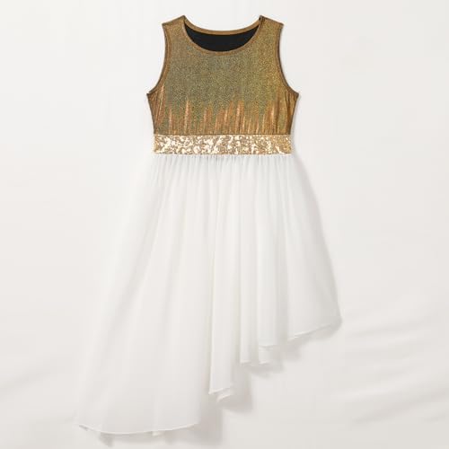ODASDO Girl Praise Dance Dress Sleeveless Asymmetrical Overlays Tunic Tops Metallic Color Block Liturgical Worship Dancewear