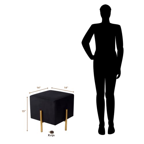 Kirpi Velvet Ottoman Set of 2, Cream Modern Gold Vanity Stool Square, Contemporary Foot Stool Ottoman, Upholstered Cube Foot Rest with Gold Metal Legs