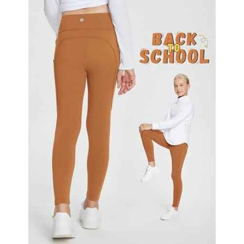 baleaf Girls Fleece Lined Leggings Athletic Yoga Pants Thermal Dance Tights Pockets Winter Running
