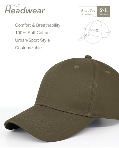 Artexia Men's Premium Cotton Cap - Women's Cap - Men's Baseball Cap Army Green