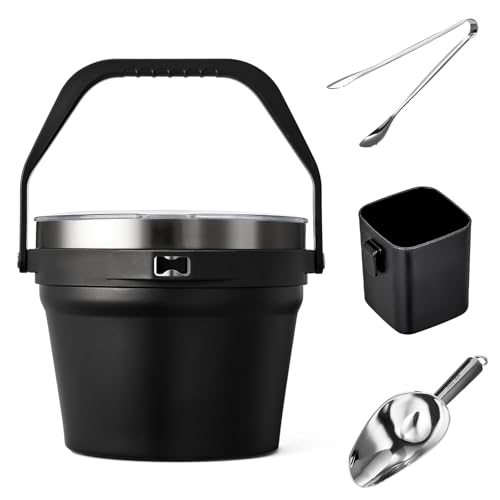 COKTIK 7L Vacuum Insulated Ice Bucket with Lid and Scoop& Tongs，Large capacity Stainless Steel Beverage Bucket for Cocktai...