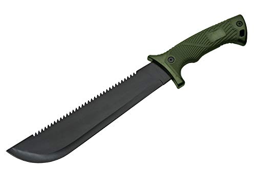 SZCO Supplies 16" Machete with Saw Back Blade – Tactical Hunting Knife with Rubberized Handle, Stainless Steel Blade, and ...