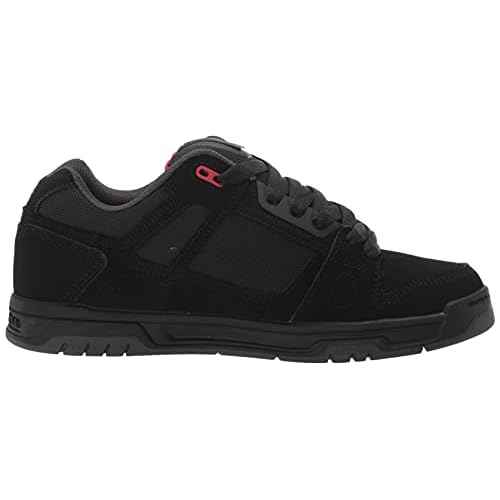 DC Men's Stag Low Top Skate Shoe, Black/Grey/RED, 9.5