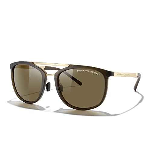 MERRY'S Square Polarized Sunglasses for Men Women Vintage Double Bridge Sunglasses Mirrored Lens