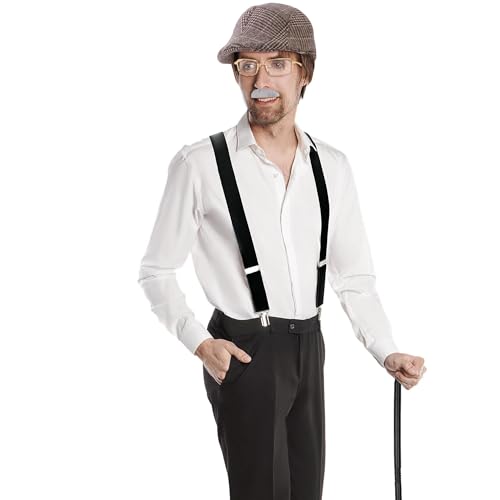 FEYIR Old Man Costume Accessories Set Old Man Wig Hat Cane Faux Eyebrows Mustache Suspenders Bow Tie for Grandpa Halloween...