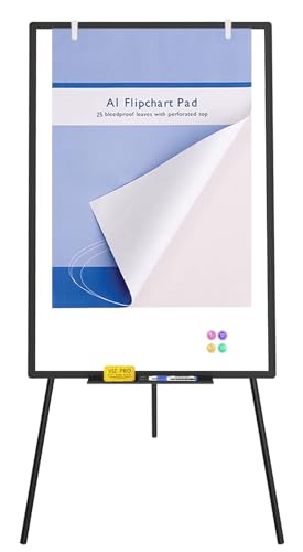 VIZ-PRO Magnetic Whiteboard Easel Black, 36 x 24 Inches, Portable Dry Erase Board Height Adjustable for School Office and ...