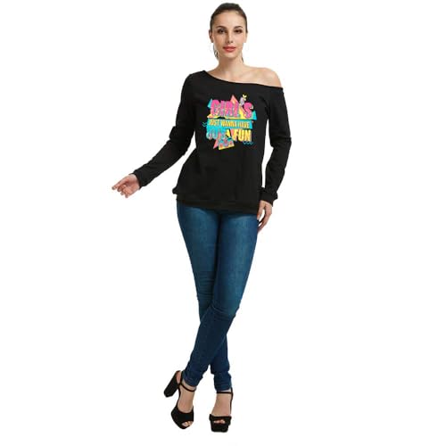 QLIPIN 80s 90s Outfits for Women 80's Theme Party Long Sleeve Shirt 90s Off the Shoulder Sweatshirt Retro Neon Disco Pullover