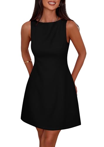 PRETTYGARDEN Womens Formal Short Dresses 2026 Summer Sleeveless Boat Neck A Line Elegant Mini Cocktail Party Dress
