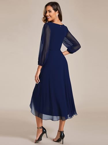 Ever Pretty Women's Chiffon V Neck Long Sleeves A-Line Midi Length Wedding Guest Dress Cocktail Party Formal Dresses 01926