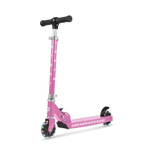Jetson Kids 2-Wheel Light-Up Kick Scooter, LED Lights on Handlebar, Stem, Wheels & Deck, Adjustable Handlebar, Rear Brake, Easy-Folding Mechanism, Ages 5+