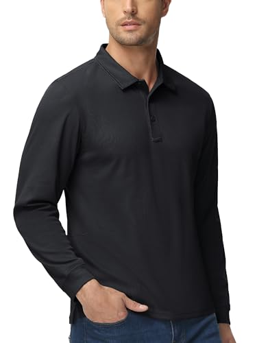 MAGCOMSEN Men's Polo Shirts 3 Button Quick Dry Performance Long Sleeve Tactical Shirts Pique Jersey Golf Shirt