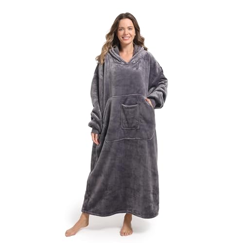 FUSSEDA Oversized Wearable Blanket Sweatshirt, Thick Warm Fleece Cozy Sherpa Hooded with Pockets and Sleeves Gift for Adult