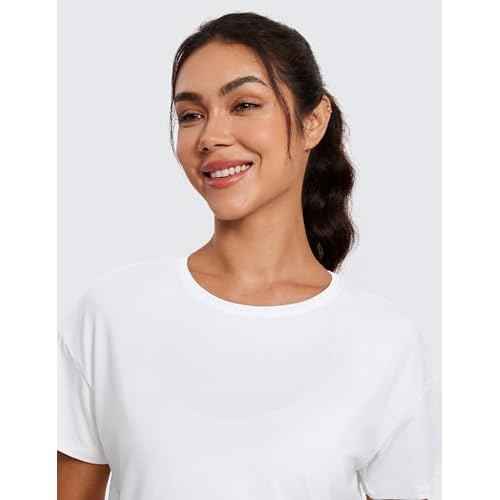 CRZ YOGA Open Back Short Sleeve Crop Top for Women Loose Athletic Yoga Workout Shirts Casual Cropped T-Shirts