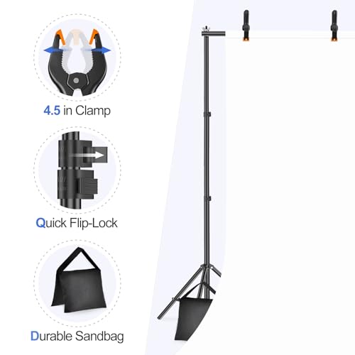 EMART Backdrop Stand 10x7ft(WxH) Photo Studio Adjustable Background Stand Support kit with 2 Crossbars, 8 Clamps, 2 Sandba...