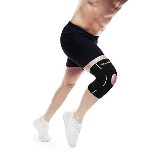 Rehband knee brace sports, 1 piece, 5mm neoprene knee support with patella opening construction, hook and loop fastener for high support & stability