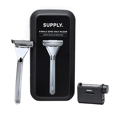 SUPPLY Single Edge Max Razor for Men – Premium Metal Single-Blade Safety Razor with Pivoting Head for Fewer Cuts and Irrit...