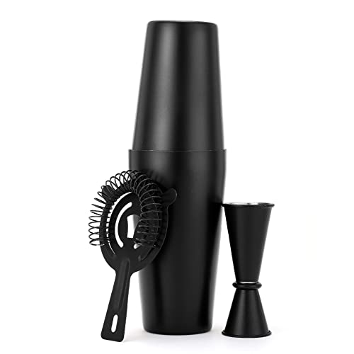JNWINOG Cocktail Shaker Set 4-Piece Boston Shaker Kit with 20oz/25oz Shaker,Strainerand 0.5/1oz Double JiggerBar Set for H...