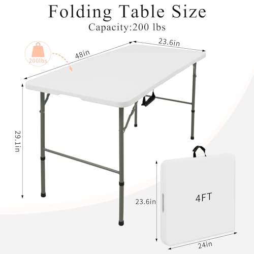 JALANCY Folding Tables with Carrying Handle Lightweight Rectangular Portable Plastic Camping Table Steel Legs for Party, D...