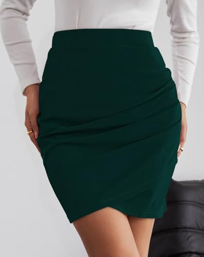 Pink Queen High Waisted Mini Skirts for Women Tulip Hem Ruched Asymmetrical Bodycon Pencil Short Skirts Date Night Outfits