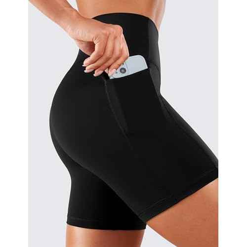 CRZ YOGA Women's Naked Feeling Biker Shorts with Pockets 6'' - High Waisted Yoga Gym Workout Spandex