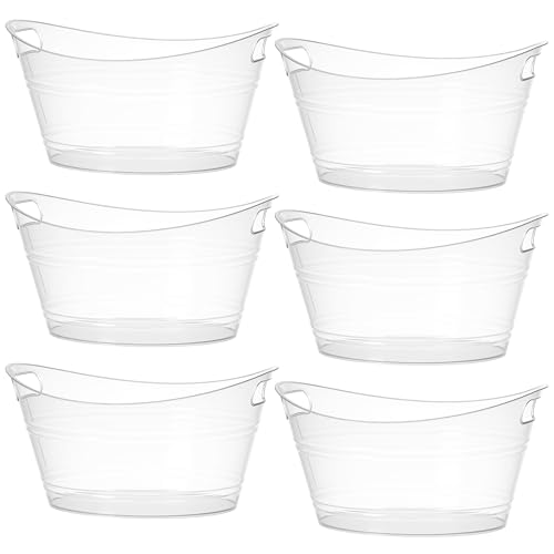 Patelai 6 Pcs Ice Buckets Bulk, Plastic Ice Buckets with Handles, Oval Storage Tub, Large Capacity Drink Tub for Party Bar...