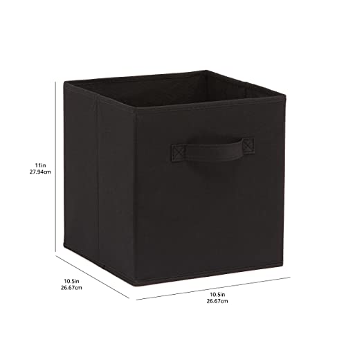 Amazon Basics Collapsible Fabric Storage Cubes Organizer with Handles, Sturdy, Black, 10.5-x-10.5-x-11-inch, Pack of 6