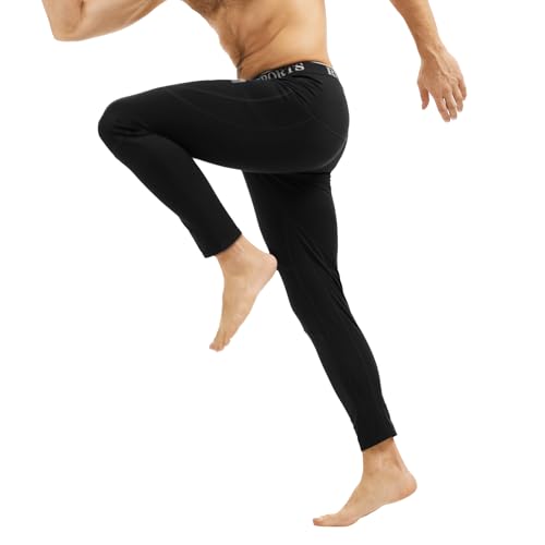 Men's Thermal Compression Pants Fleece Lined Sports Tights Athletic Leggings Cold Weather Baselayer Winter Gear Black