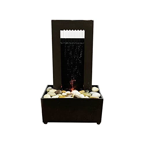 Nature's Mark 9.8" H Gapped Raining Slate Tabletop Water Fountain with Natural River Rocks and LED Lights (Power Cord Atta...