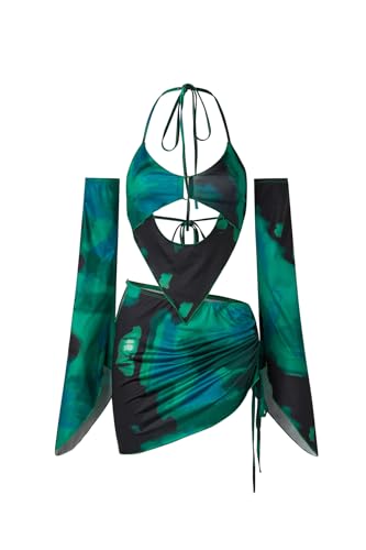 CAPE CLIQUE Rave Outfits for Womens Festival Sexy Y2K 2 Piece Outfits Summer Long Sleeves Birthday Party Clubwear