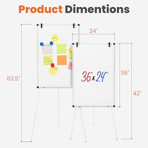 Sweetcrispy Whiteboard Easel 36 x 24 Inches, Magnetic Dry Erase White Board, Portable Boards Height Adjustable, Dry Erase ...