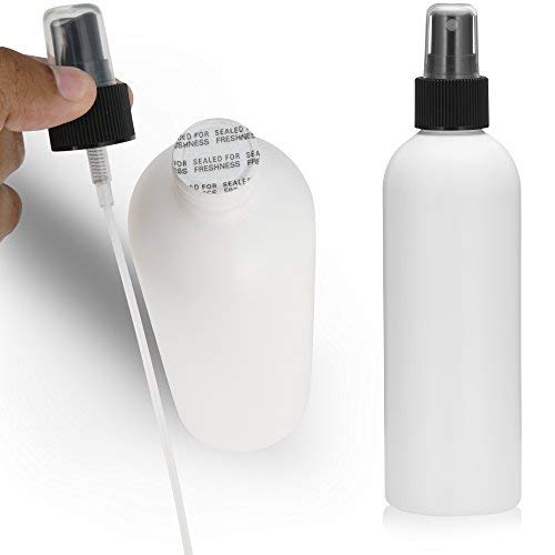 6 PCS Empty White HDPE Bottle 8oz - Cosmo Round Plastic Bottles - 24/410 Fine Mist Sprayer Caps Smooth Black - for Freshness and Leak Prevention - Phthalate Free Approved for Safe Cosmetics