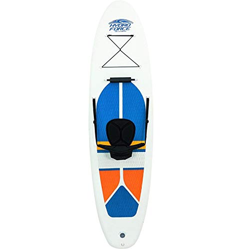 Bestway Hydro-Force White Cap 10 Foot Inflatable SUP Stand Up Paddle Board and Kayak w/Traction Pad, Backrest Seat, 3 Fin...