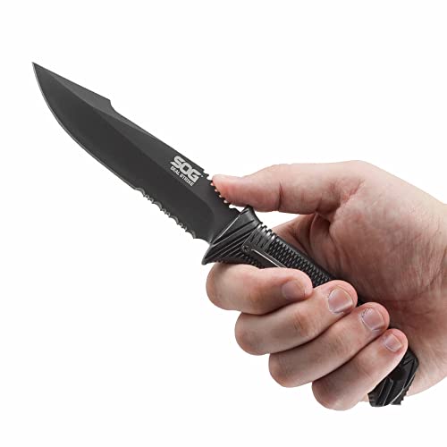 SOG Seal Strike Fixed Blade Knife with Sheath- Tactical and Hunting Knife with 4.9 Inch Partially Serrated Bowie Knife Bla...