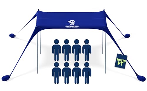 SUN NINJA Beach Tent Sun Shelter UPF50+ - Easy Pop Up Beach Canopy - Outdoor Shade for Camping Trips, Fishing, Backyard Fu...