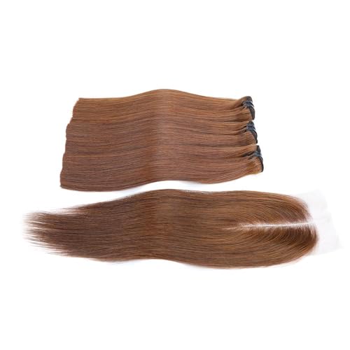 Bone Straight Virgin Human Hair 3 Bundles with 2 * 6 Closure Raw Hair 15A Bundles 100% Unprocessed Premium Raw Hair for Women Natural Color (8"8"8" + 8", 33#)
